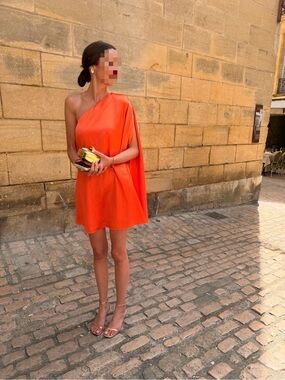 One-Shoulder Mini Dress in Vibrant Orange